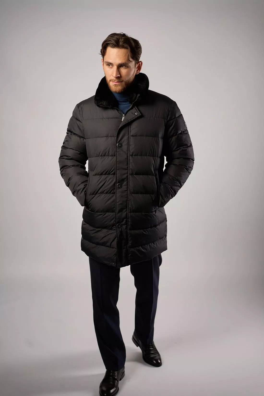 Куртка мужская на синтетическом пуху с отд. из меха кролика Рекс