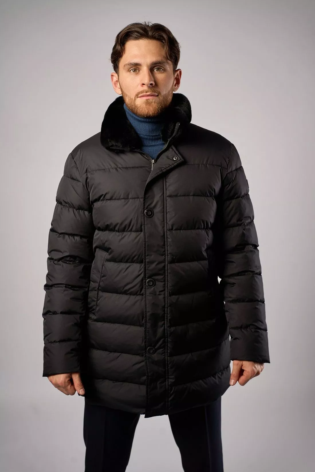 Куртка мужская на синтетическом пуху с отд. из меха кролика Рекс