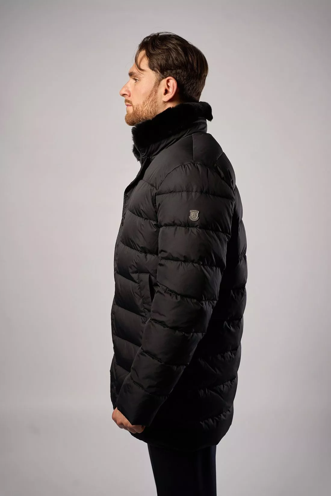 Куртка мужская на синтетическом пуху с отд. из меха кролика Рекс