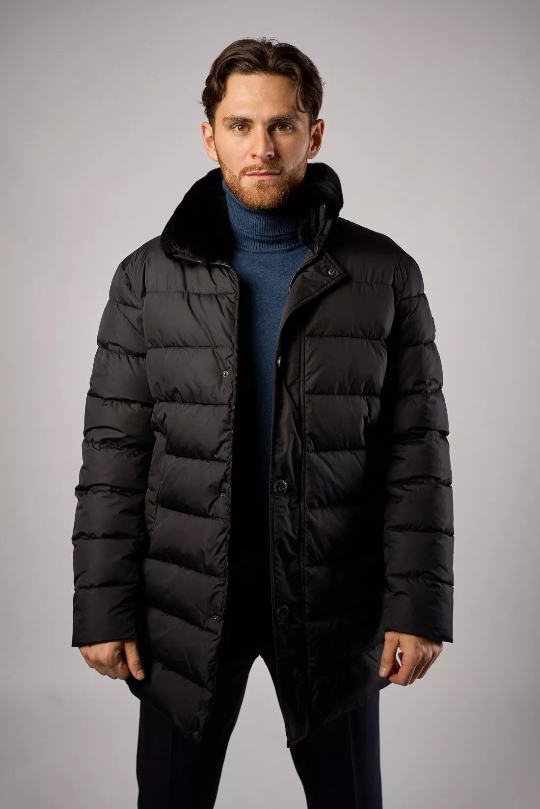 Куртка мужская на синтетическом пуху с отд. из меха кролика Рекс