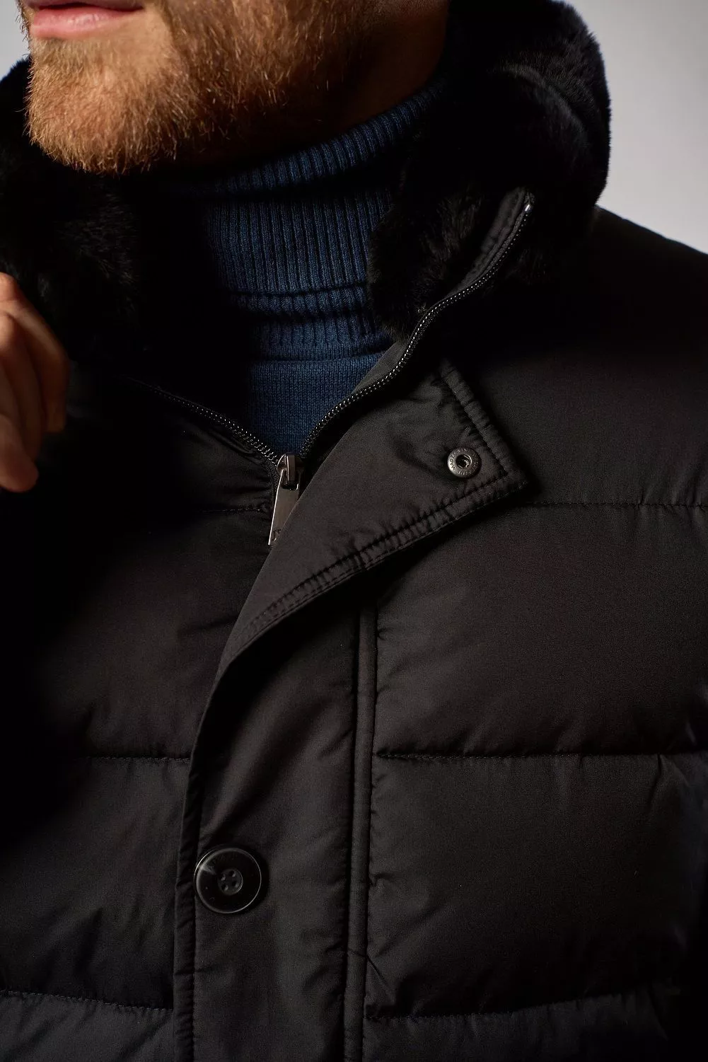 Куртка мужская на синтетическом пуху с отд. из меха кролика Рекс