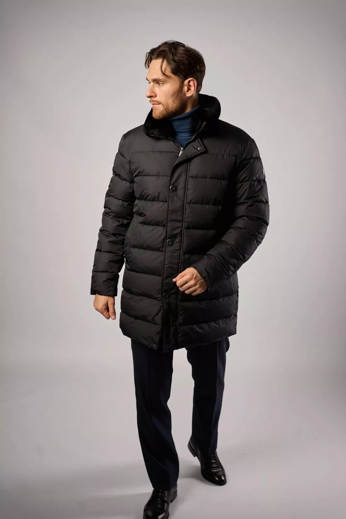 Куртка мужская на синтетическом пуху с отд. из меха кролика Рекс