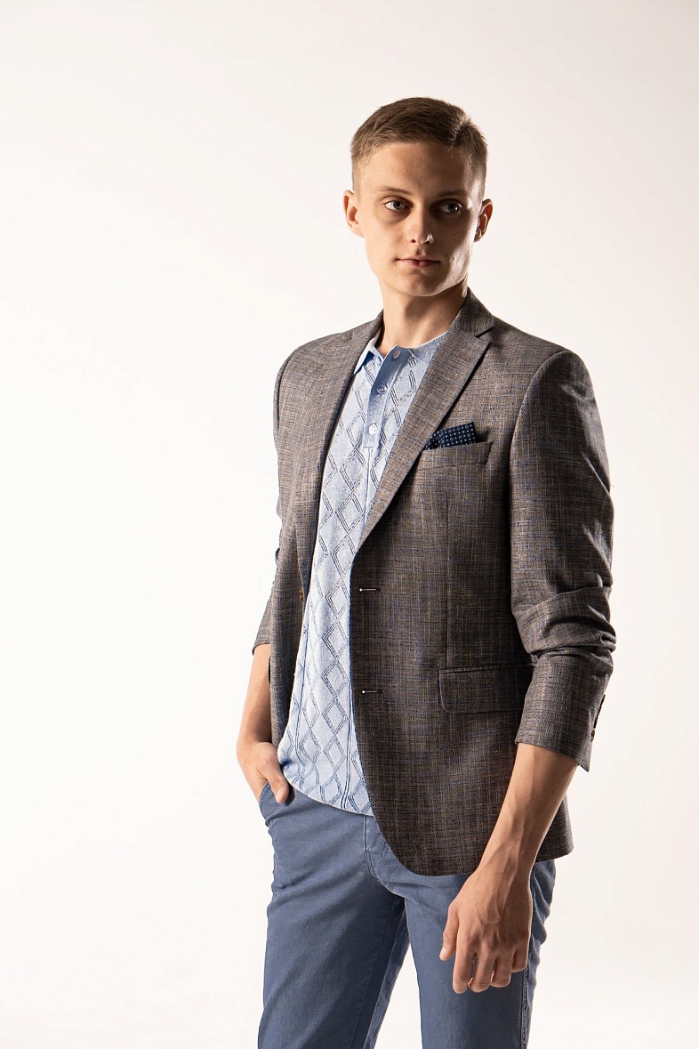 Пиджак мужской  серый в клетку TRUVOR 2202KY тк.СПО26920
