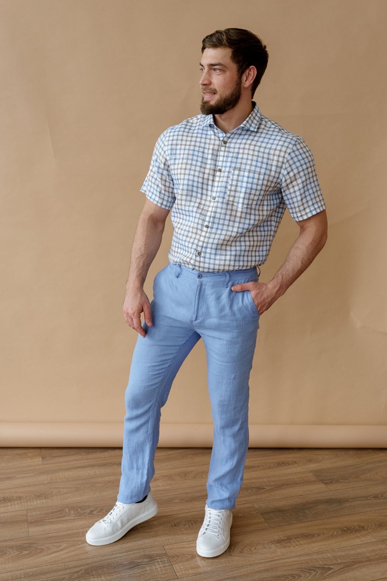 Брюки мужские классические без стрелок голубой Pisero 3002 color:22 голубые