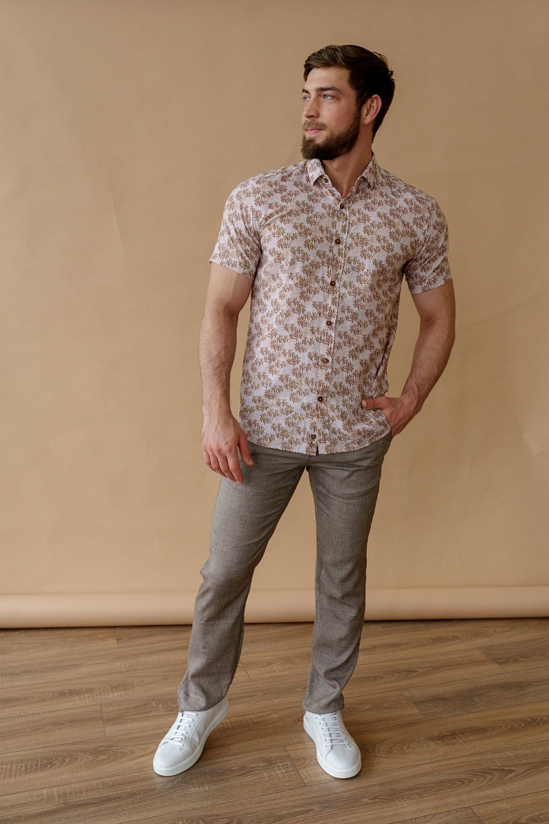 Рубашка мужская короткий рукав бежевый Luxor 828-0182.P002.Y002.L.C0301