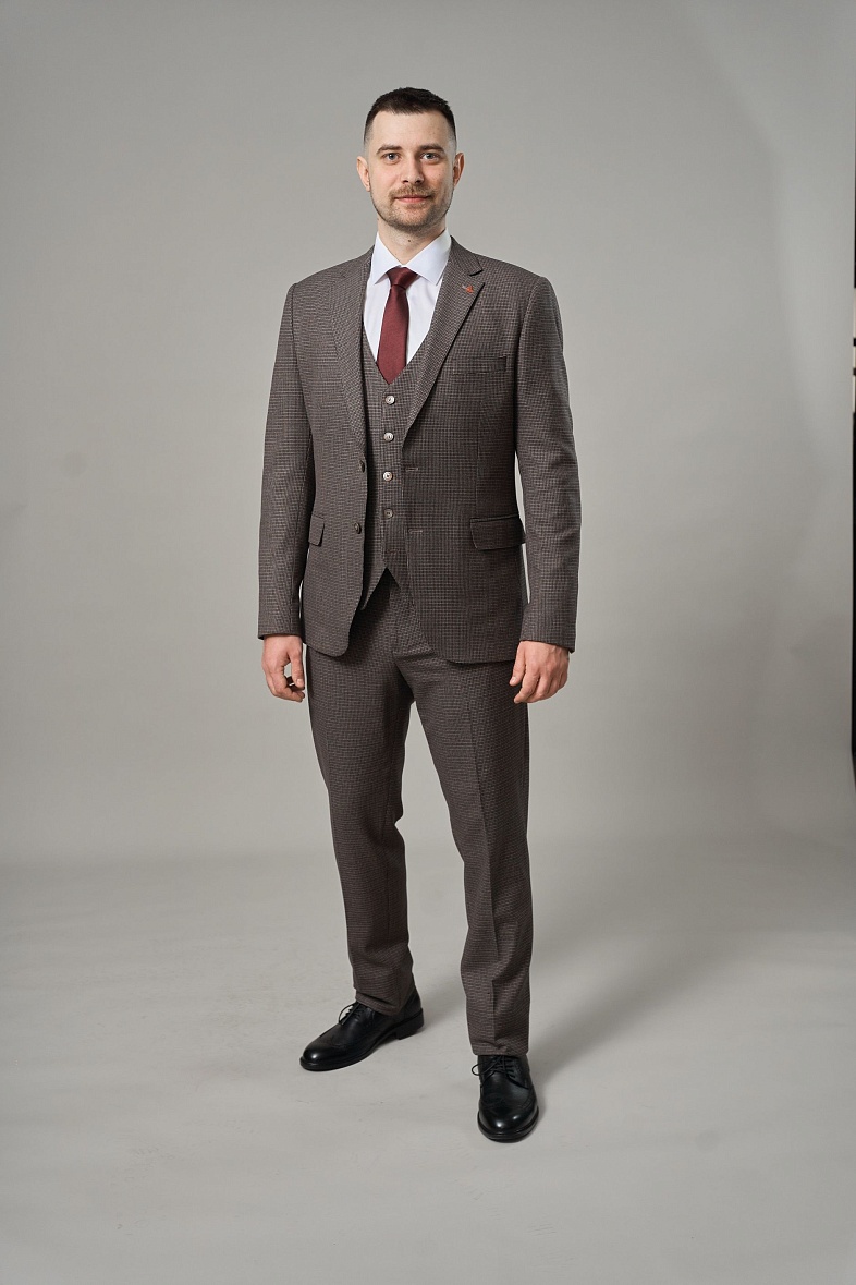 Костюм мужской классический тройка коричневый в клетку MCR 45364