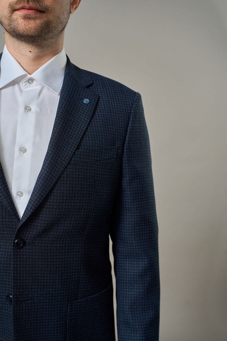 Пиджак мужской полуклассический  синий в клетку TRUVOR 1822V тк.СПО40238