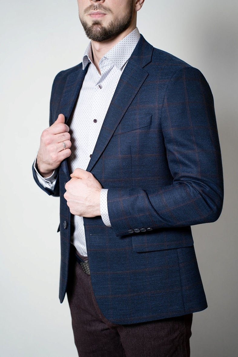 Пиджак мужской  синий в клетку TRUVOR 1912 тк.СПО36463