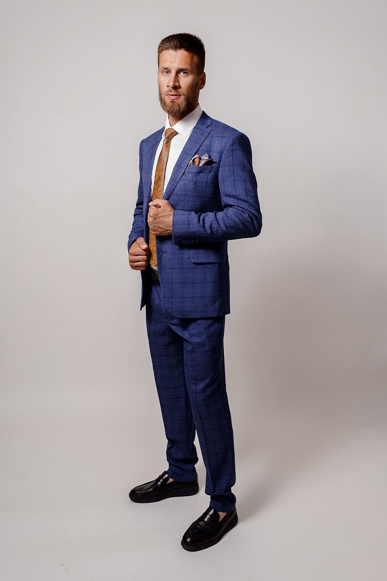 Костюм мужской   синий в клетку TRUVOR 2202V 3079 тк.СПО39035