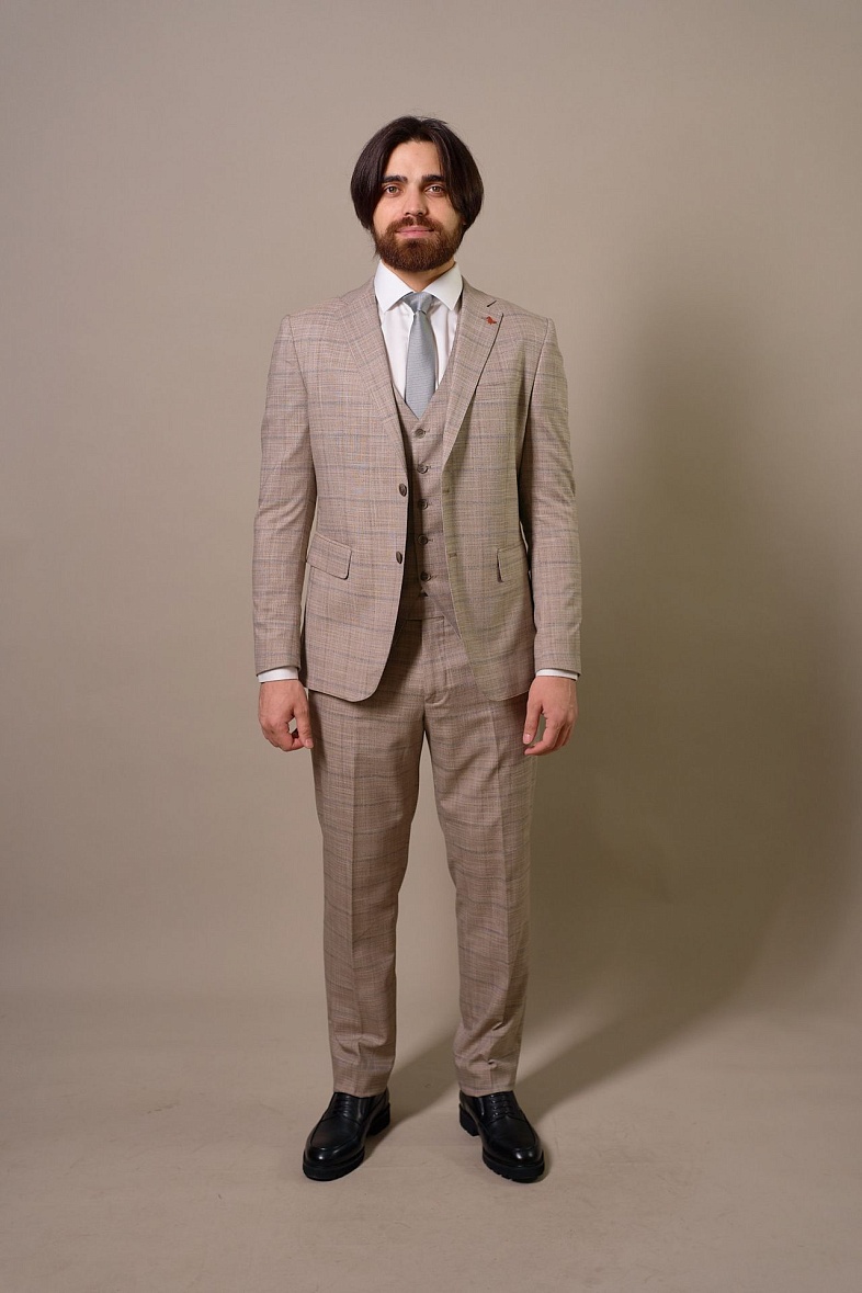 Костюм мужской классический тройка бежевый в клетку SMART MEN 45381.21Y.0034 бежевый
