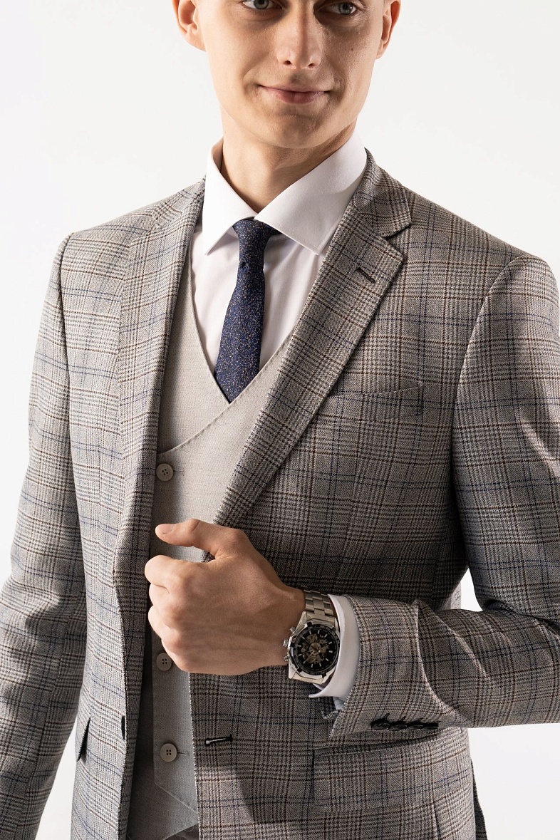 Пиджак мужской  серый в клетку TRUVOR 1952VB тк.СПО33663