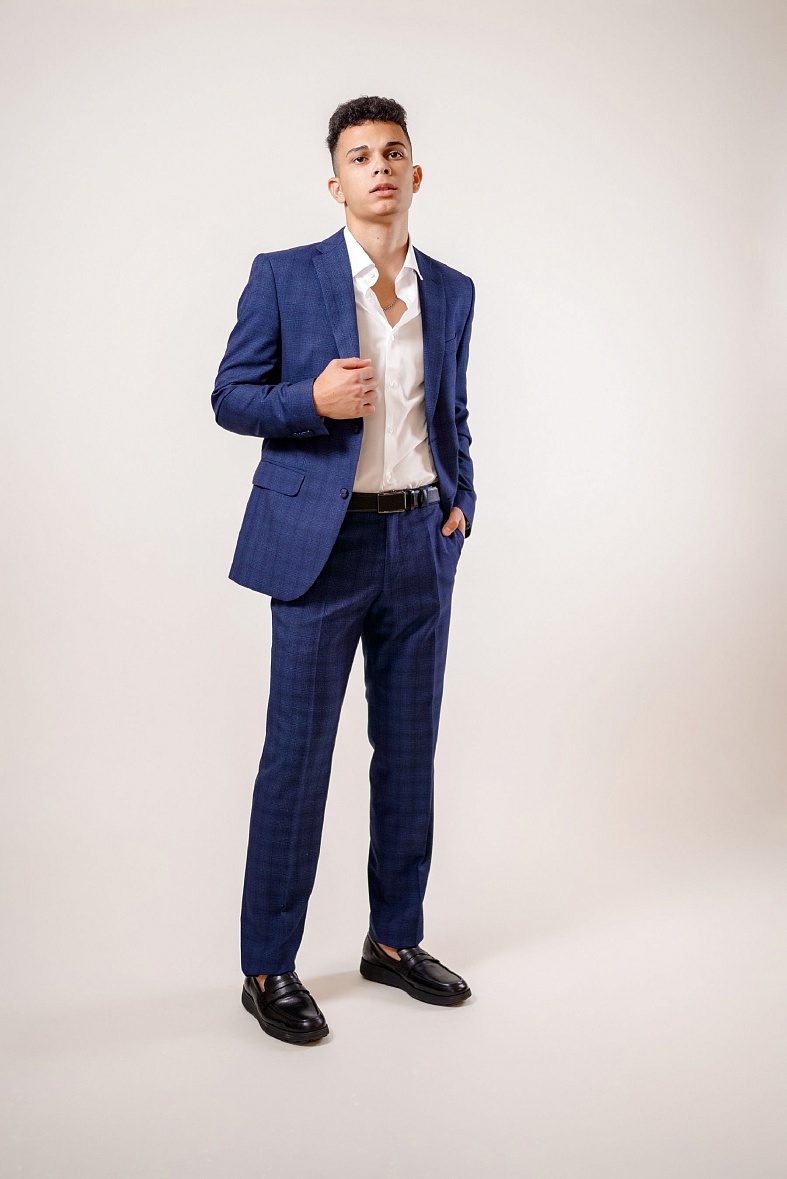 Костюм мужской   синий в клетку TRUVOR 2412 3079 тк.СПО39537