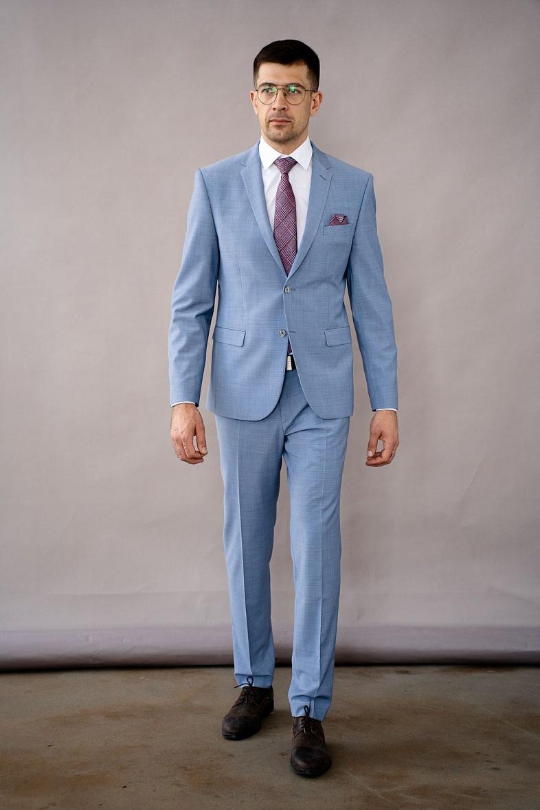 Брюки мужские классические со стрелками голубой TRUVOR 304 тк.СПО36292