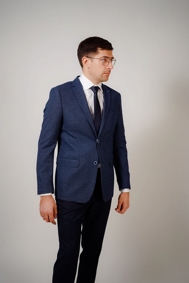 Пиджак мужской  синий, голубой в клетку VALENTI 5481-VC-35S