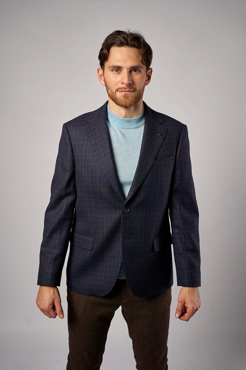 Пиджак мужской классический синий в клетку TRUVOR 1882V тк.СПО42642