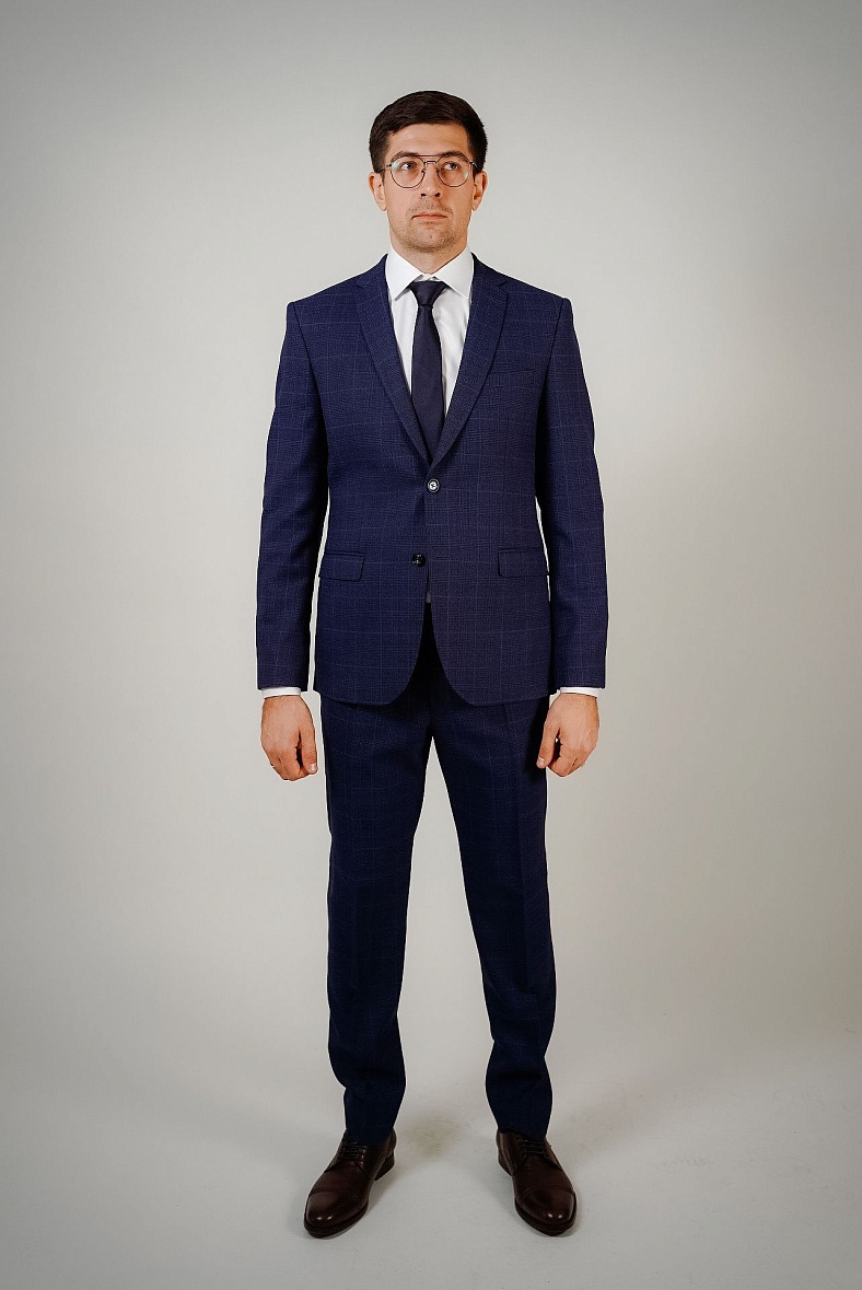 Костюм мужской   синий, голубой, серый в клетку TRUVOR 1462 3078 тк.СПО31280