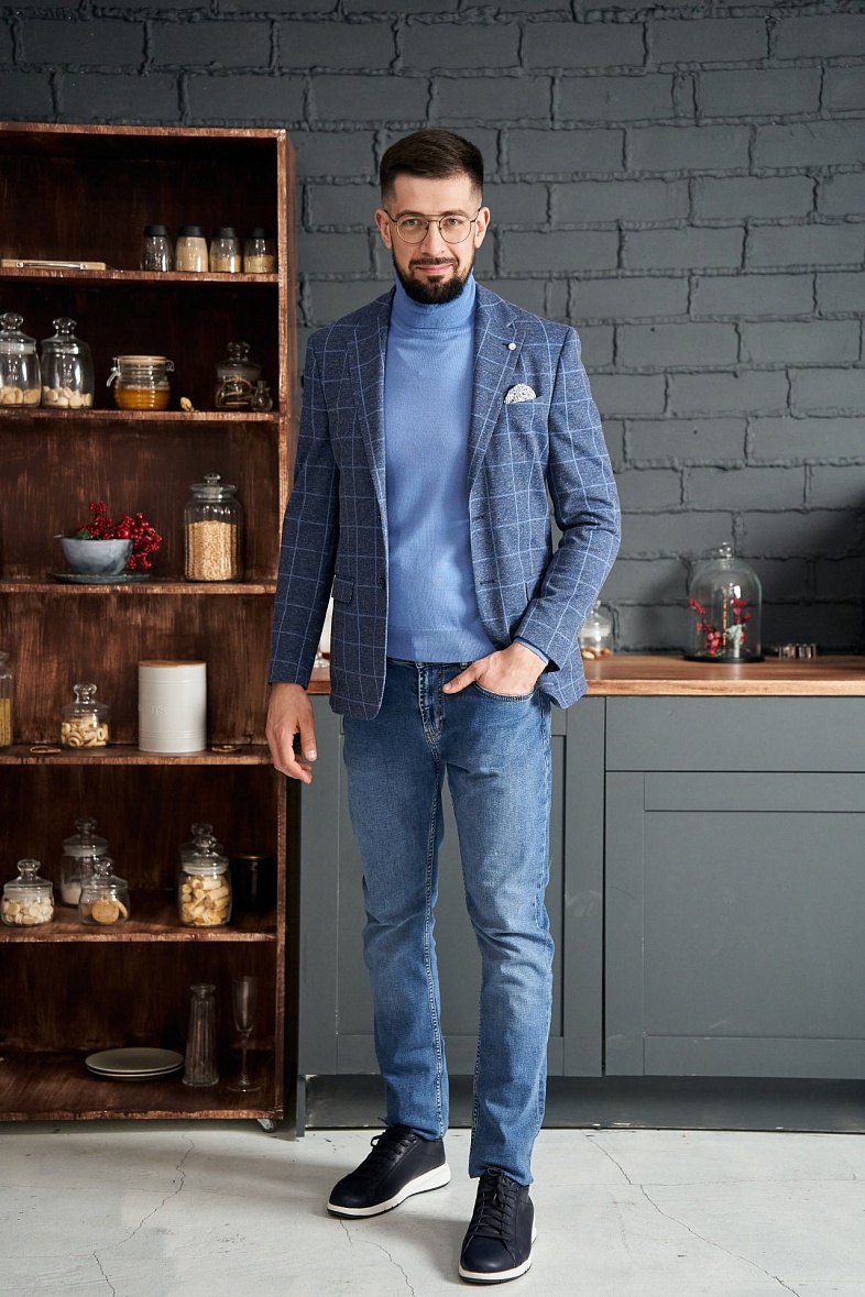 Пиджак мужской  синий в клетку TRUVOR 4612KV тк.СПО34214
