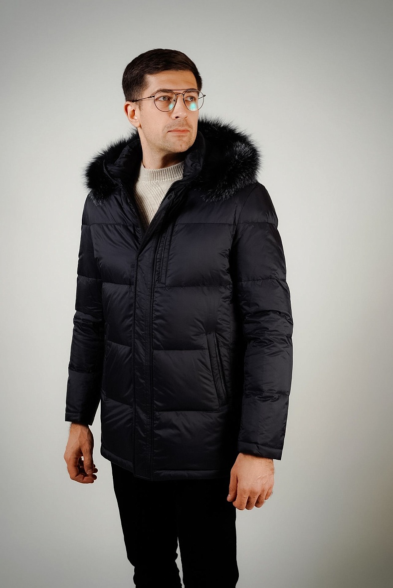 Куртка мужская зимняя с мехом овчины черный YIERMAN F2621AM-R темно-синий
