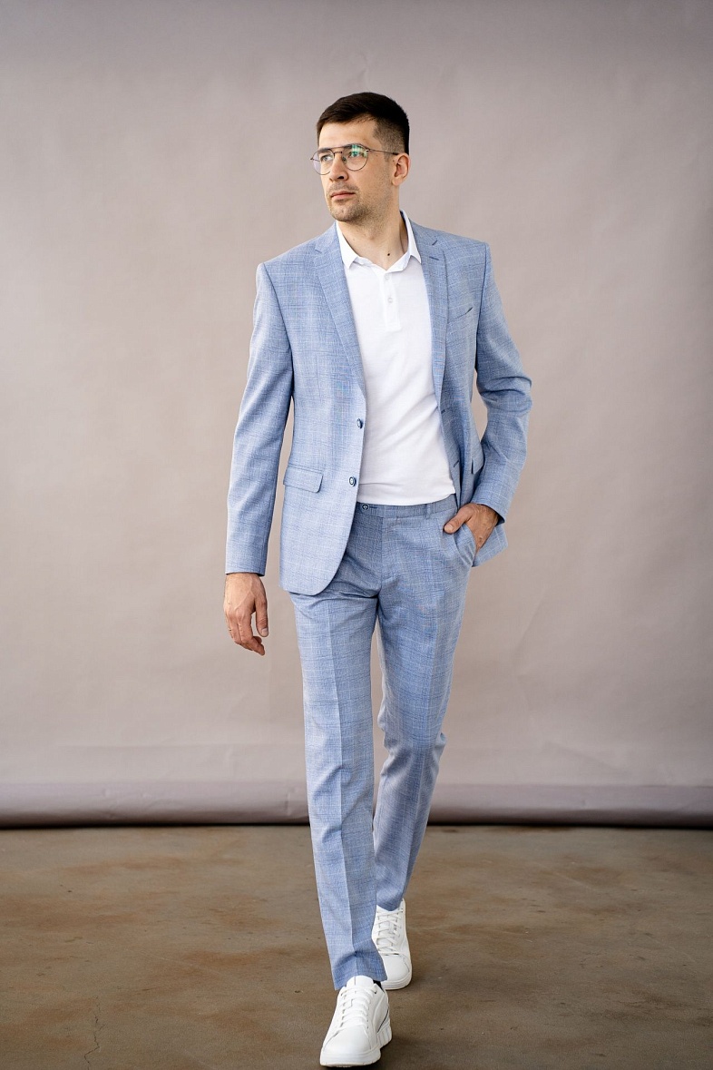 Костюм мужской   голубой в клетку TRUVOR 1462VB 304 тк.СПО36379