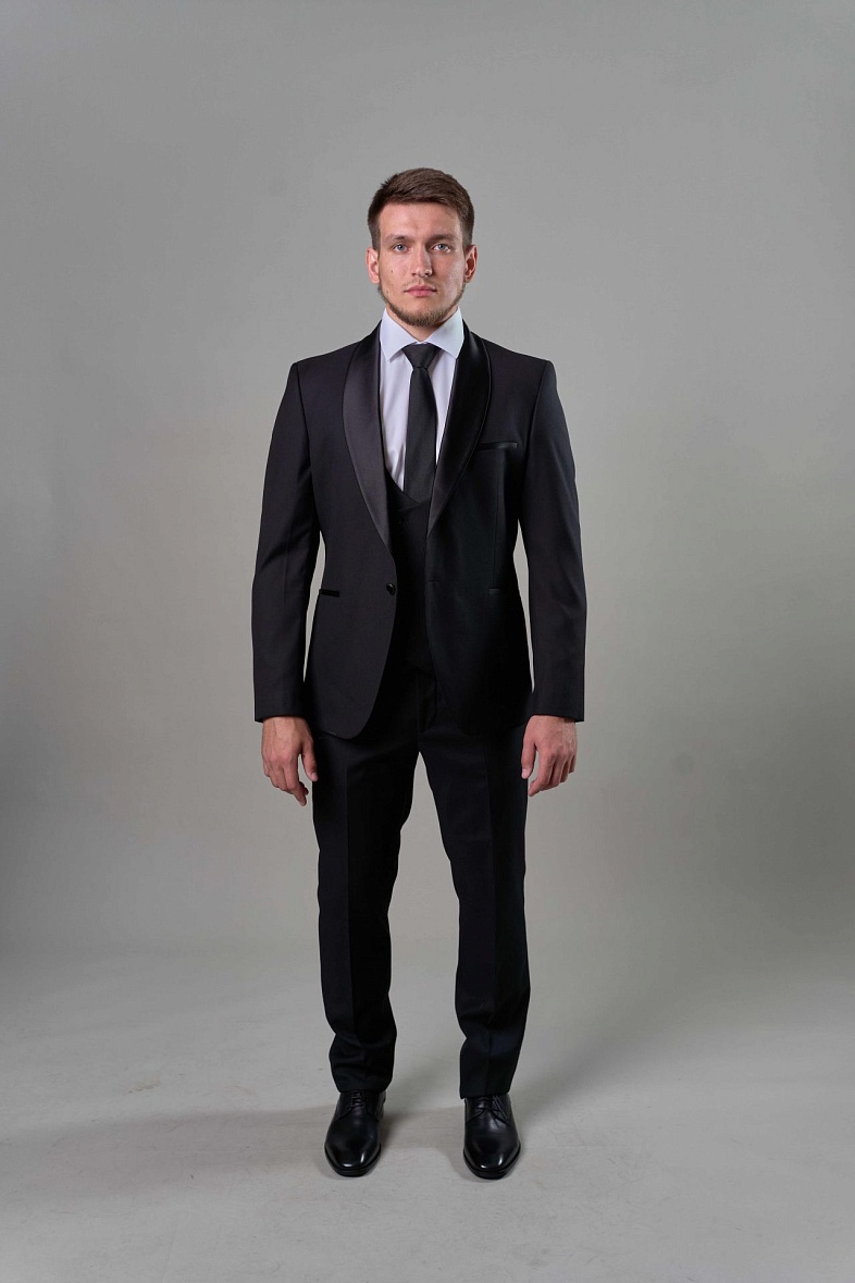 Костюм мужской классический тройка черный однотонный Simoni 002(6) См.Ш