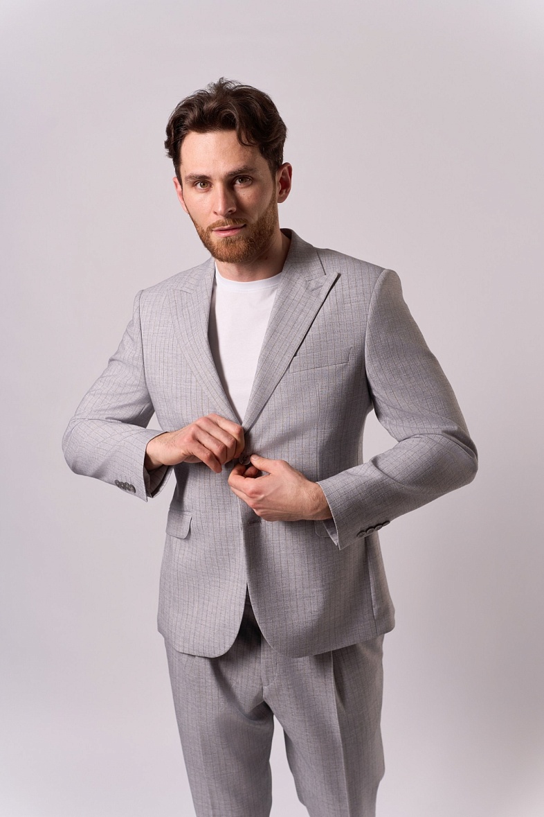 Костюм мужской полуклассический двойка серый в полоску TRUVOR 2332V 30463 тк.СПО42374