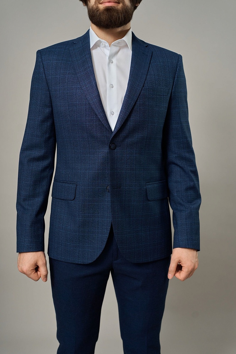 Пиджак мужской полуклассический синий в клетку TRUVOR 2412 тк.CПО40313