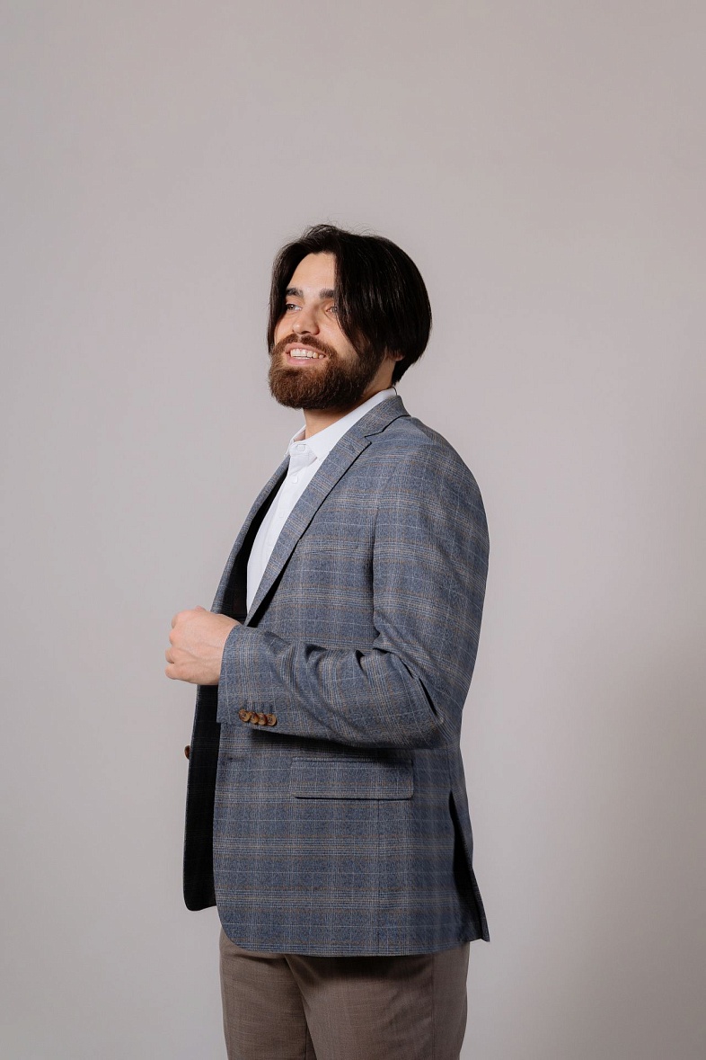 Пиджак мужской  голубой в клетку VALENTI 1390-VF-35S