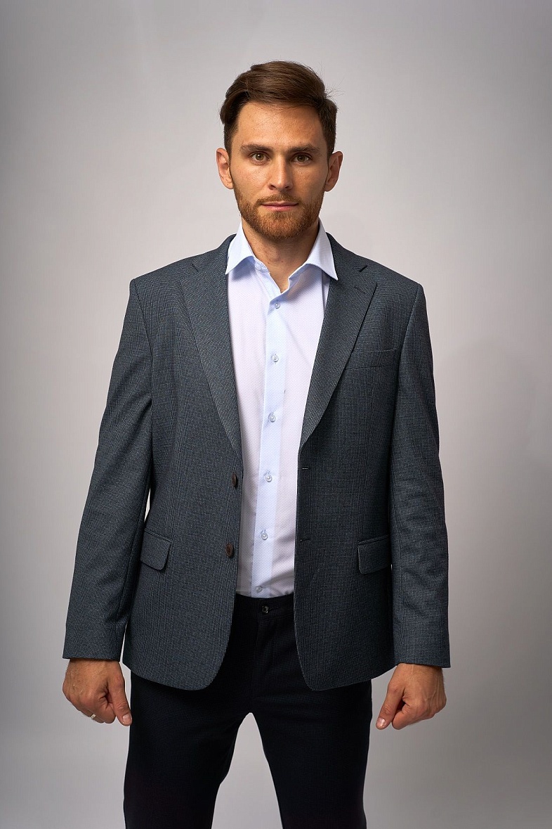 Пиджак мужской полуклассический синий с микропринтом TRUVOR 1952V тк.СПО37517