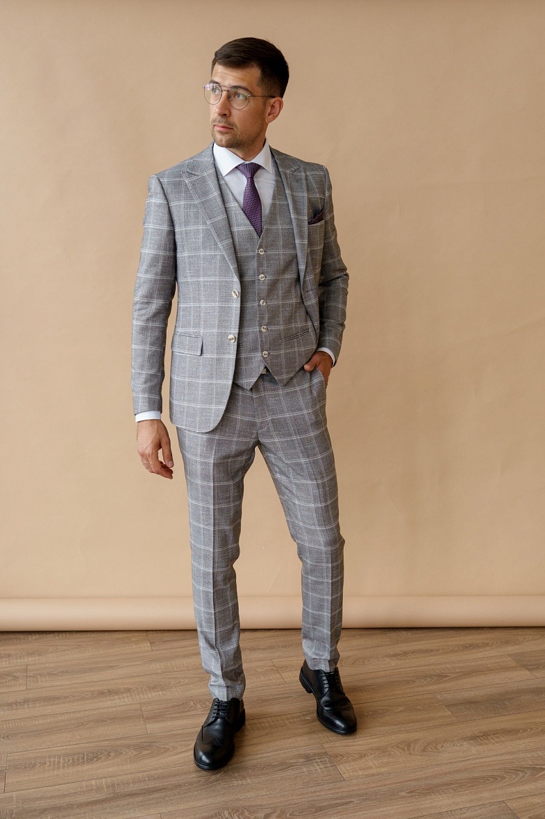 Костюм мужской   серый в клетку Adam Soul 61211\3UZ\1B\Sh
